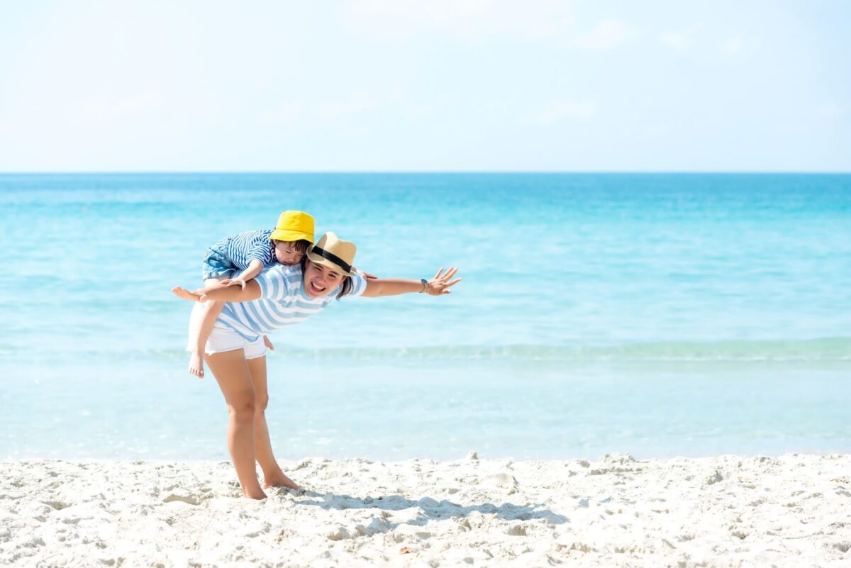 family on beach